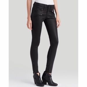 Rag & Bone coated zipper moto jeans in black